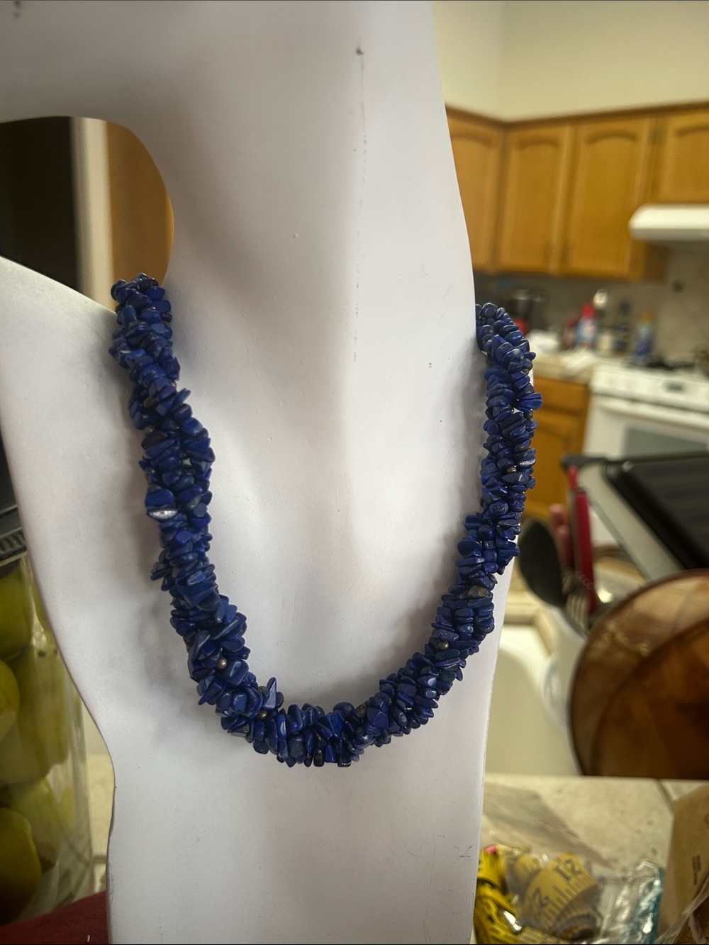 Blue Chip Bead Cluster Necklace - Women Lapis